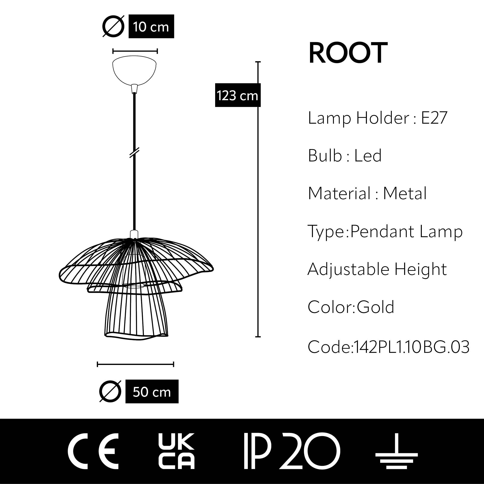Lustre Suspendu Champignon Fil de Fer Doré - Design Contemporain