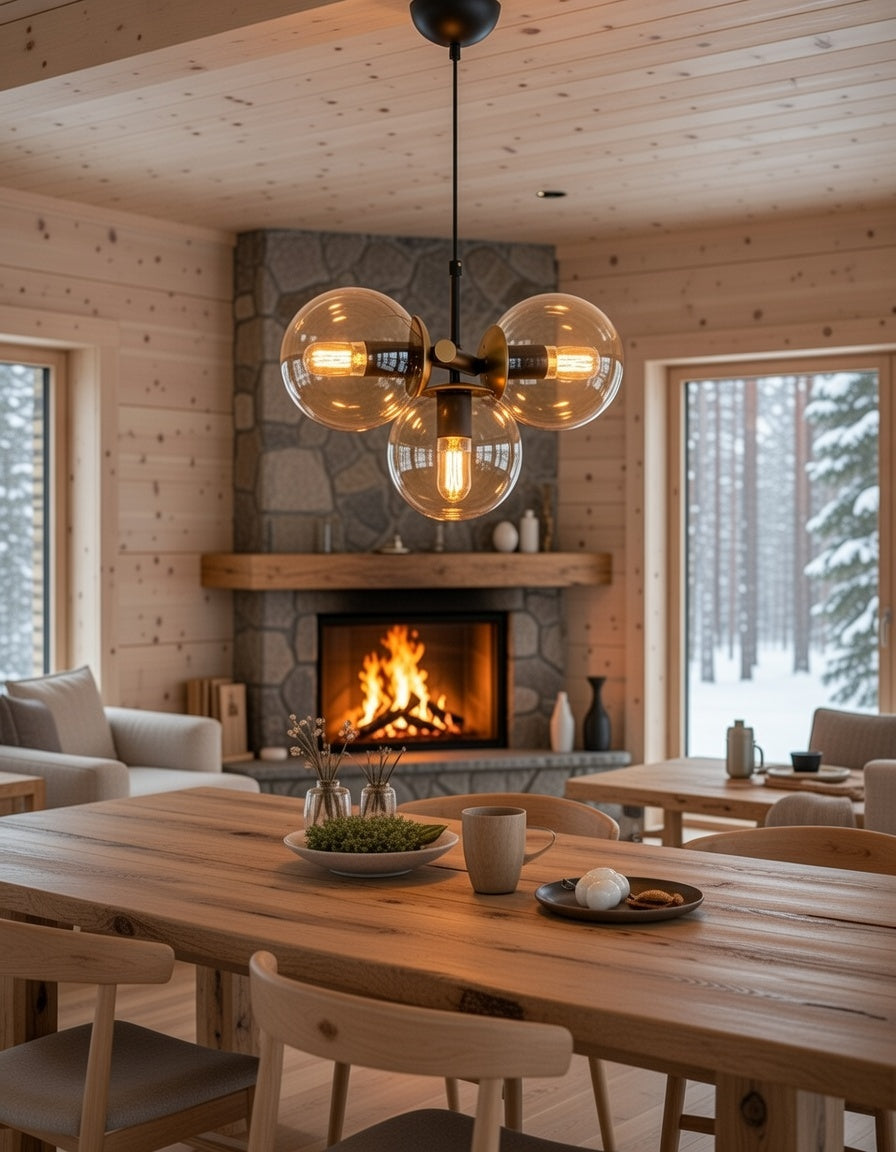 Suspension 3 globes ambré noir et doré