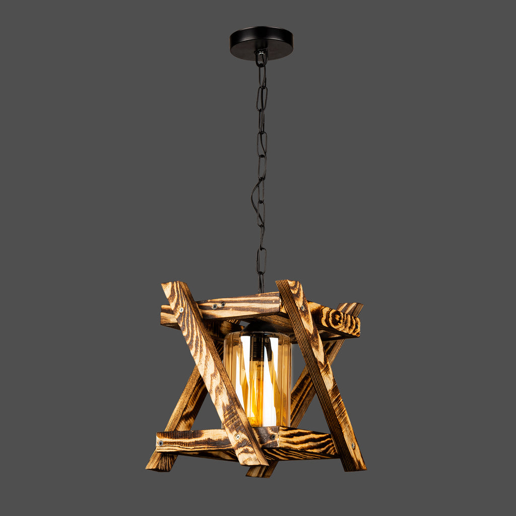 Lustre Suspendu Rustique en Bois Naturel - Design Artisanal