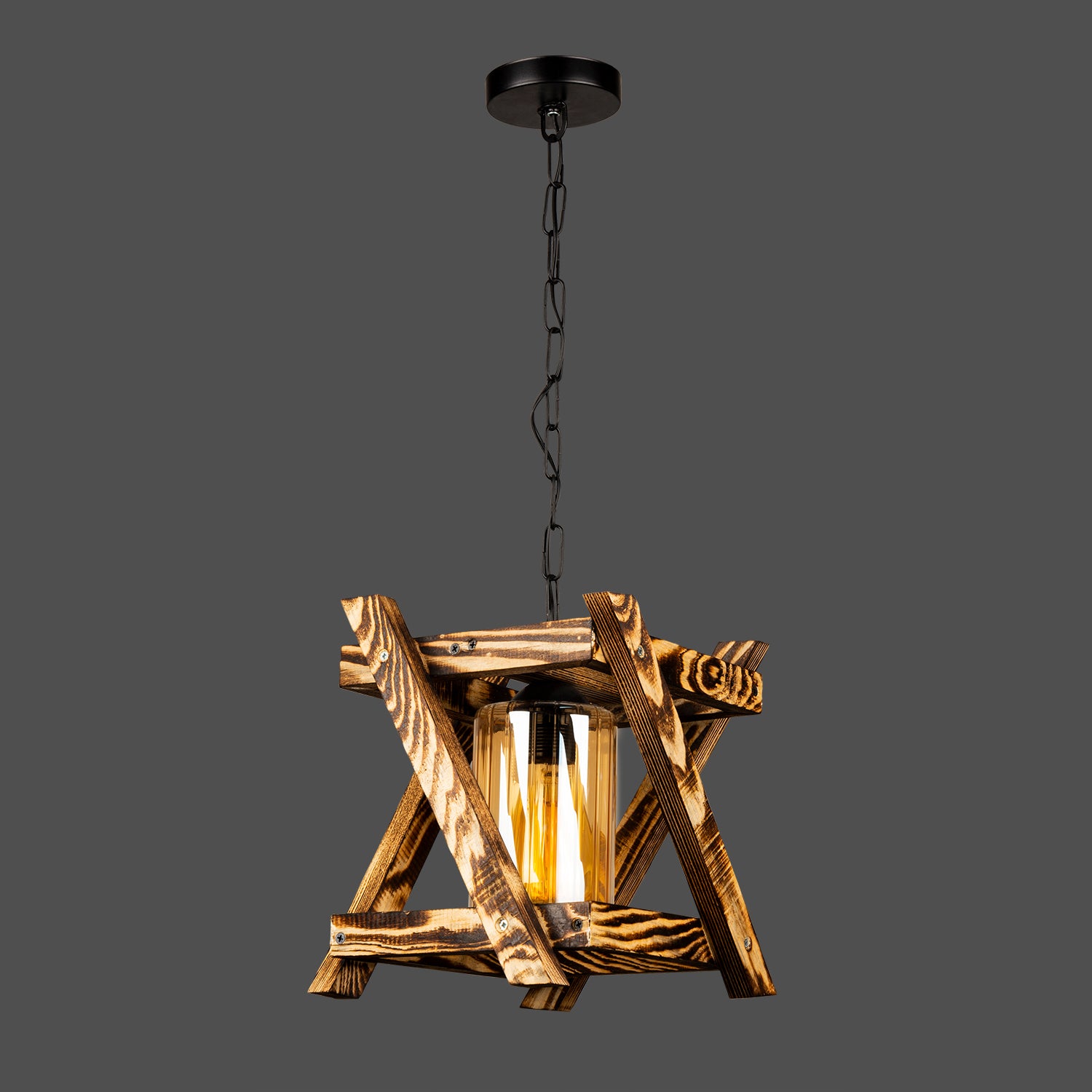 Lustre Suspendu Rustique en Bois Naturel - Design Artisanal