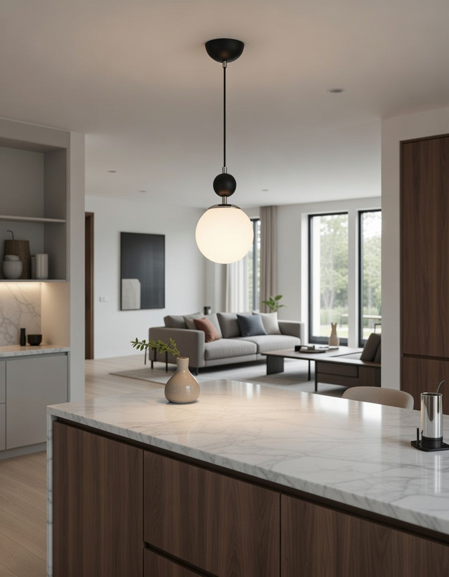 Lustre Suspendu Globe Moderne Minimaliste Noir et Blanc