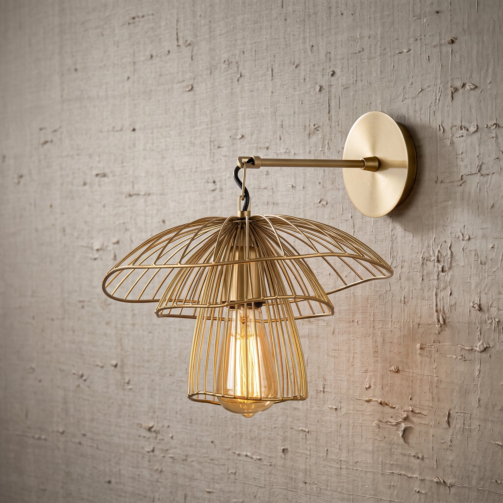 Applique murale champignon cage dorée design sculptural