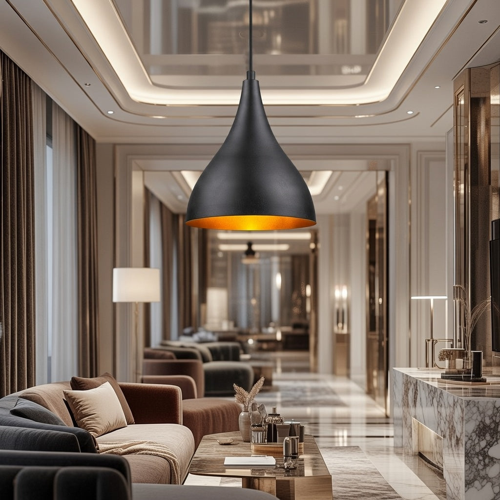 Lustre Suspendu Noir et Or - Design Moderne Goutte