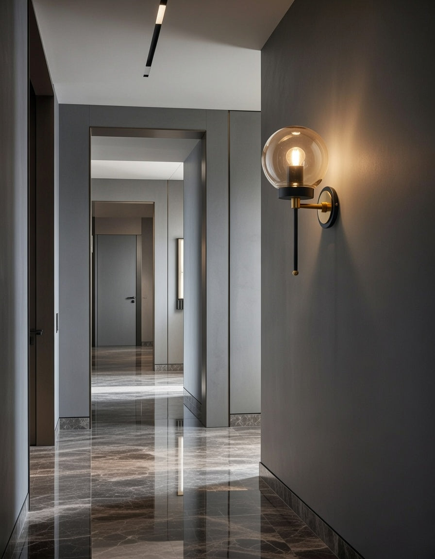 Applique murale globe ambre noir et doré