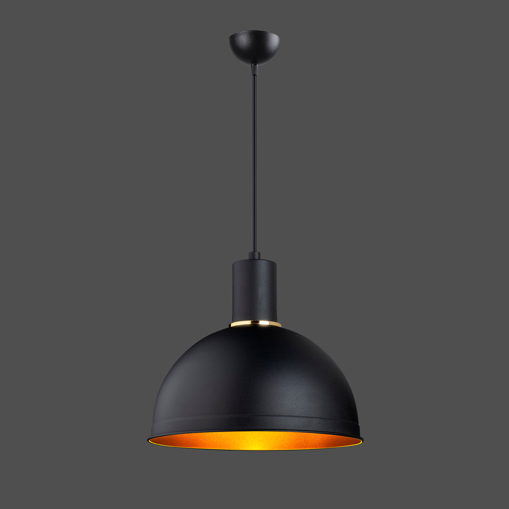 
Détail intérieur doré réfléchissant lustre dôme noir mat Ø28cm E27 60W
