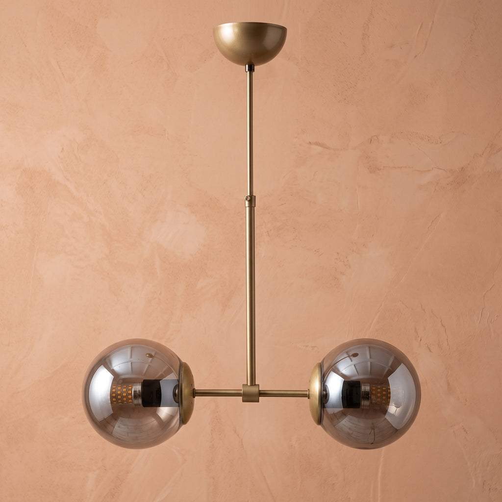 Suspension 2 globes fumé finition laiton design moderne IP40