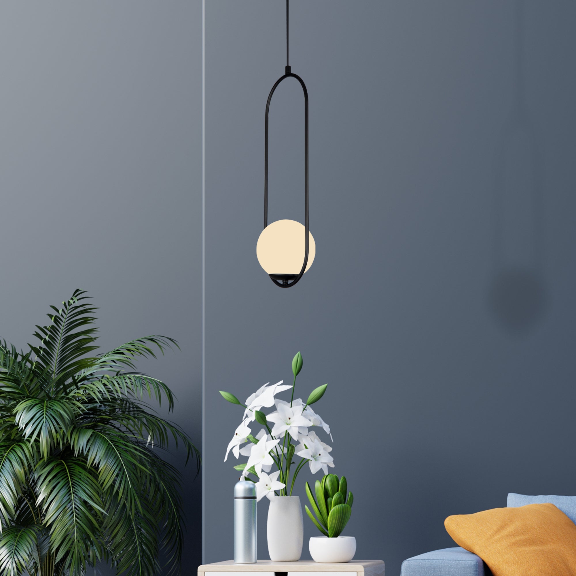 Lustre Suspendu Design Cadre Ovale Noir Globe