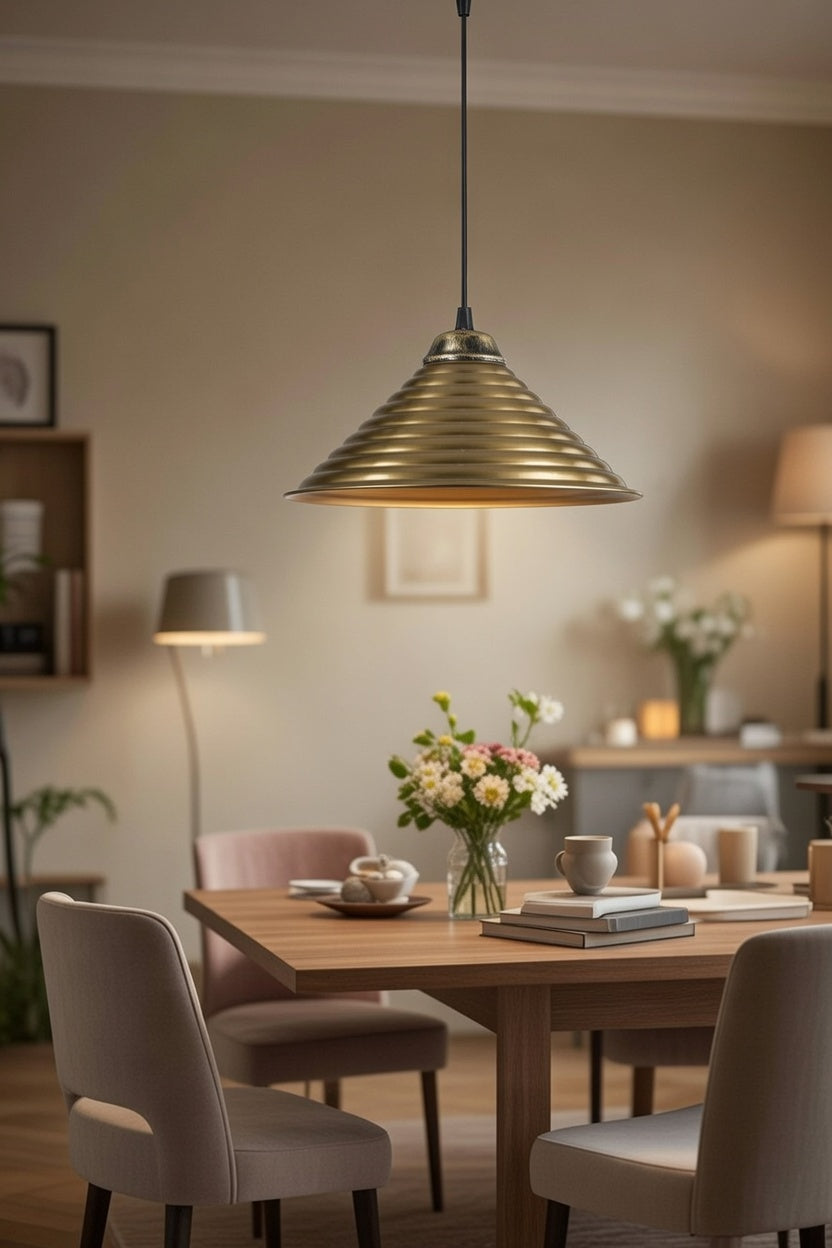 Lustre Suspendu Doré Spirale - Design Sculptural