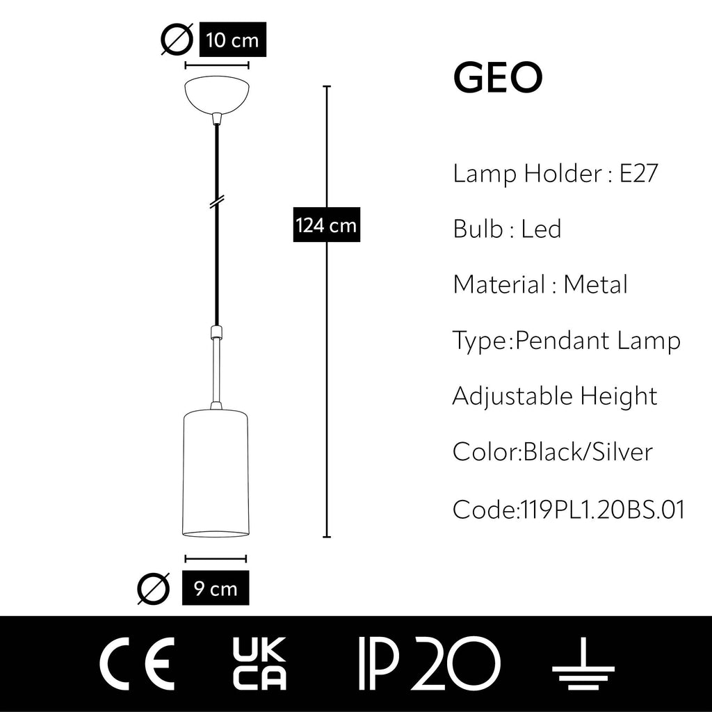 Lustre Suspendu  Noir - Design Moderne Cylindrique