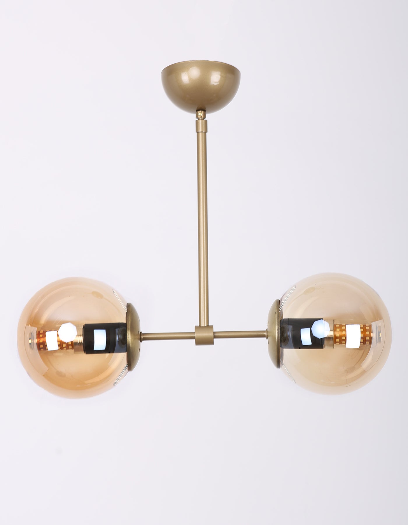Suspension 2 globes ambré finition laiton