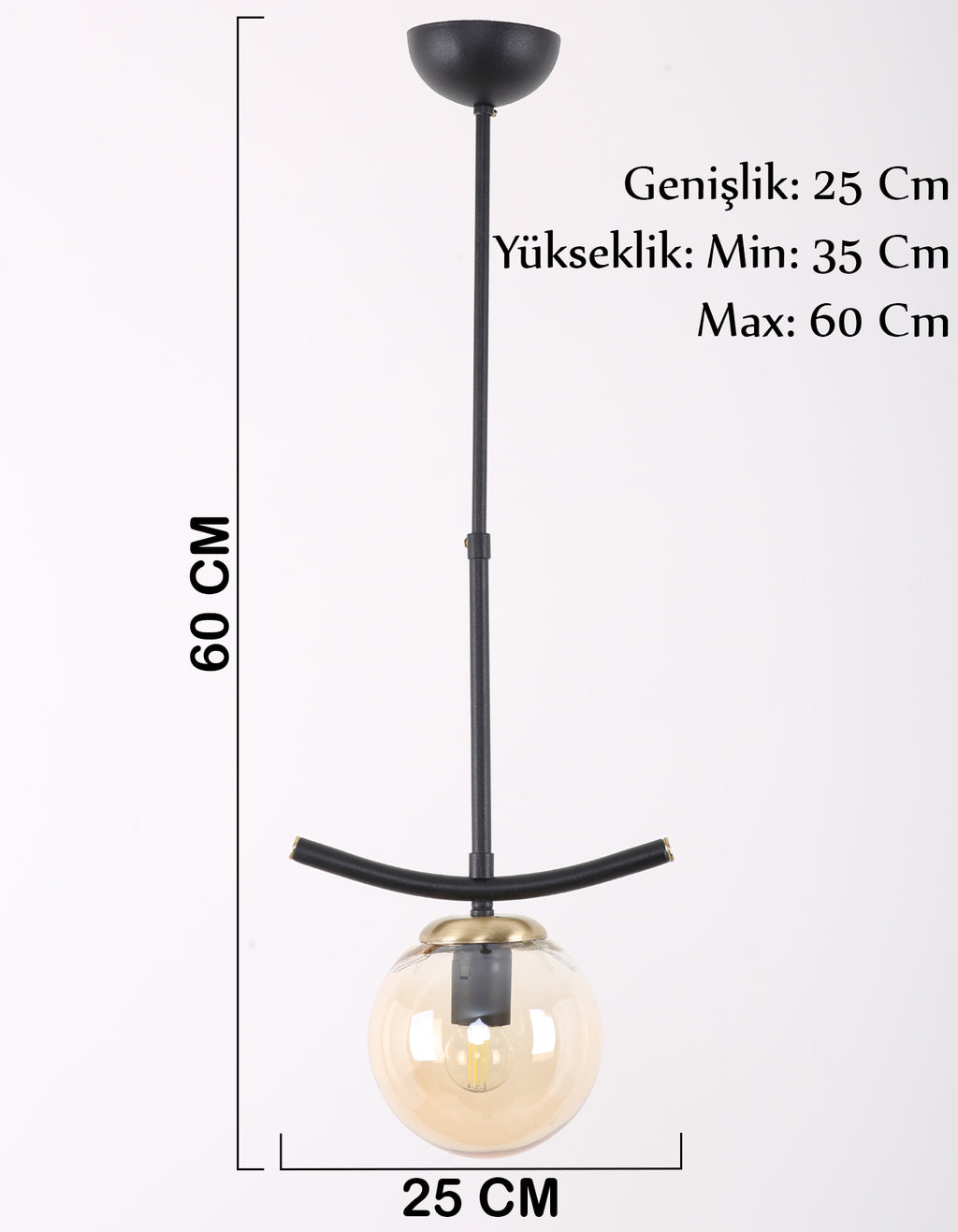 Suspension globe ambré noir et doré