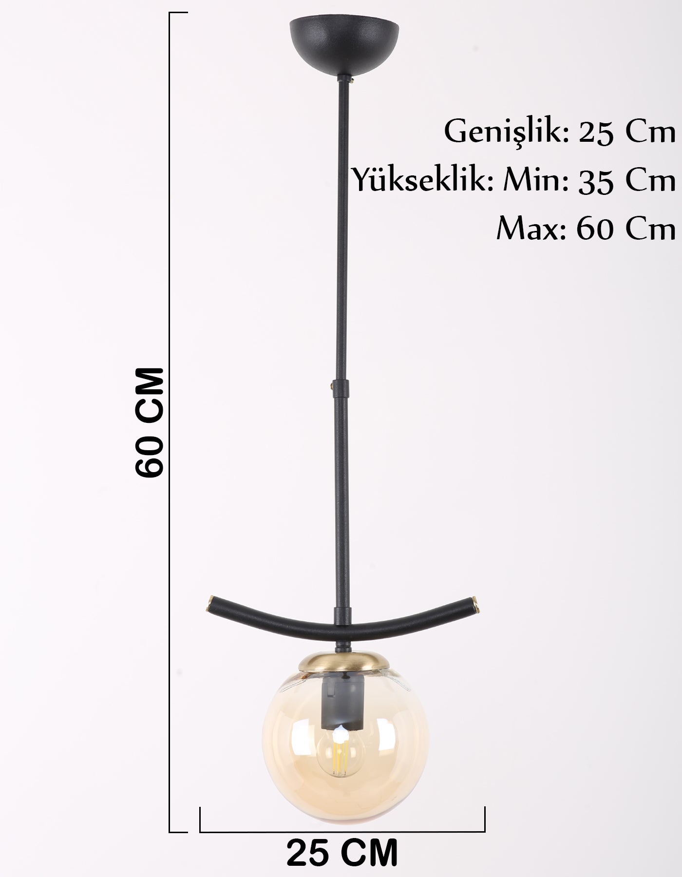 Suspension globe ambré noir et doré