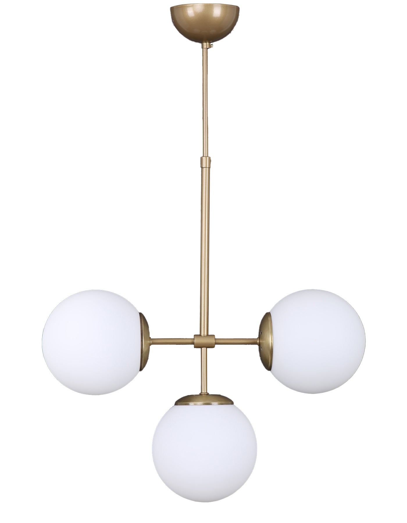 Suspension 3 globes blanc opalin finition laiton