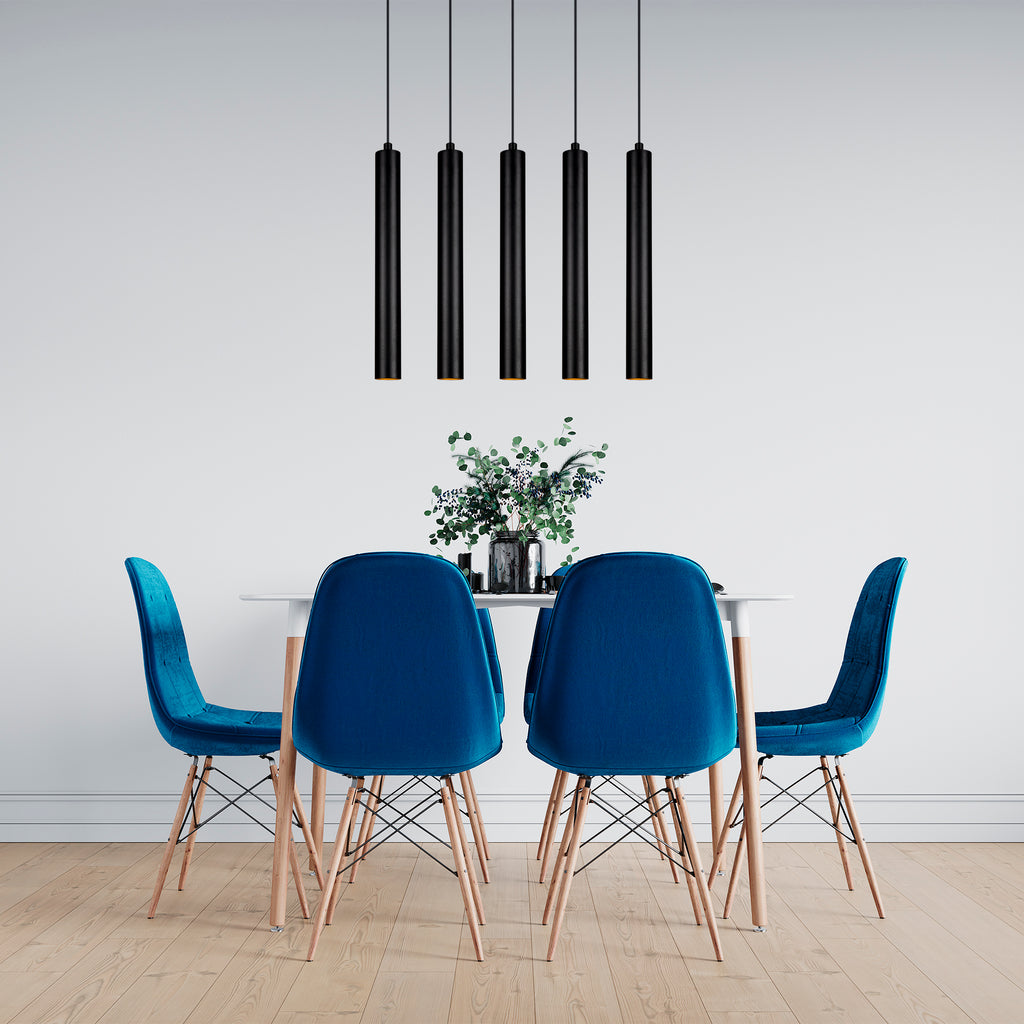 TUBE - Lustre Suspendu 5 Tubes Cylindriques Noir Mat Minimaliste E14