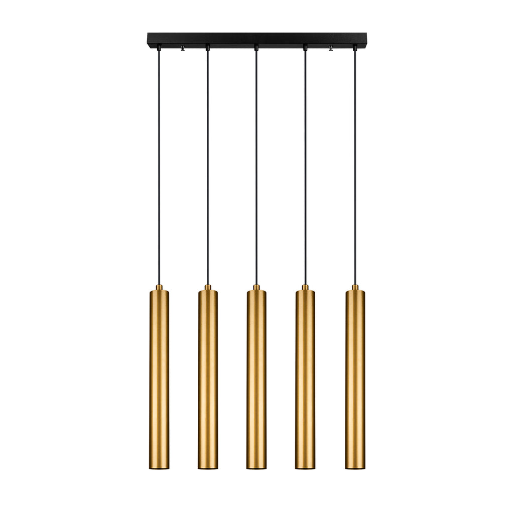 TUBE - Lustre Suspendu 5 Tubes Cylindriques Doré Moderne E14