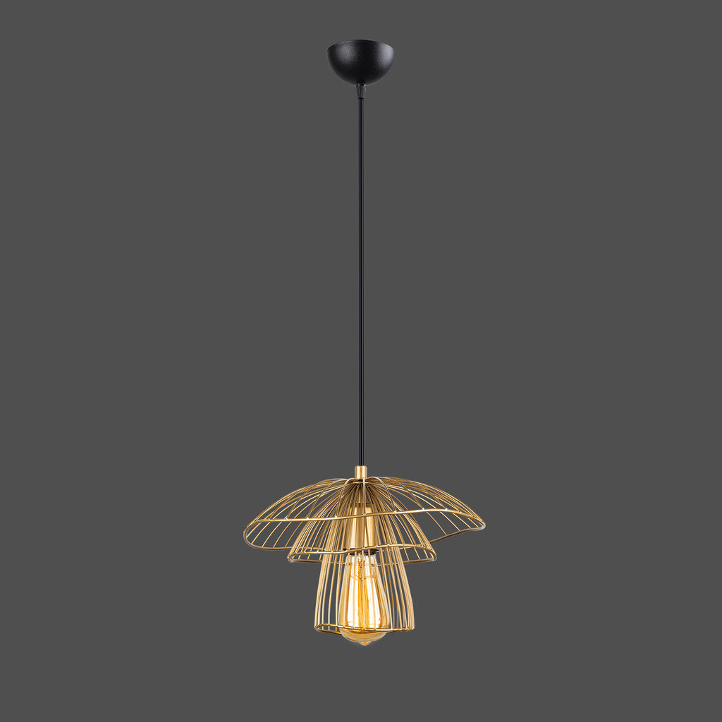 Lustre Suspendu Champignon Fil de Fer Doré - Design Contemporain