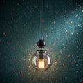 Lustre suspendu globe fumé structure noire design moderne IP40
