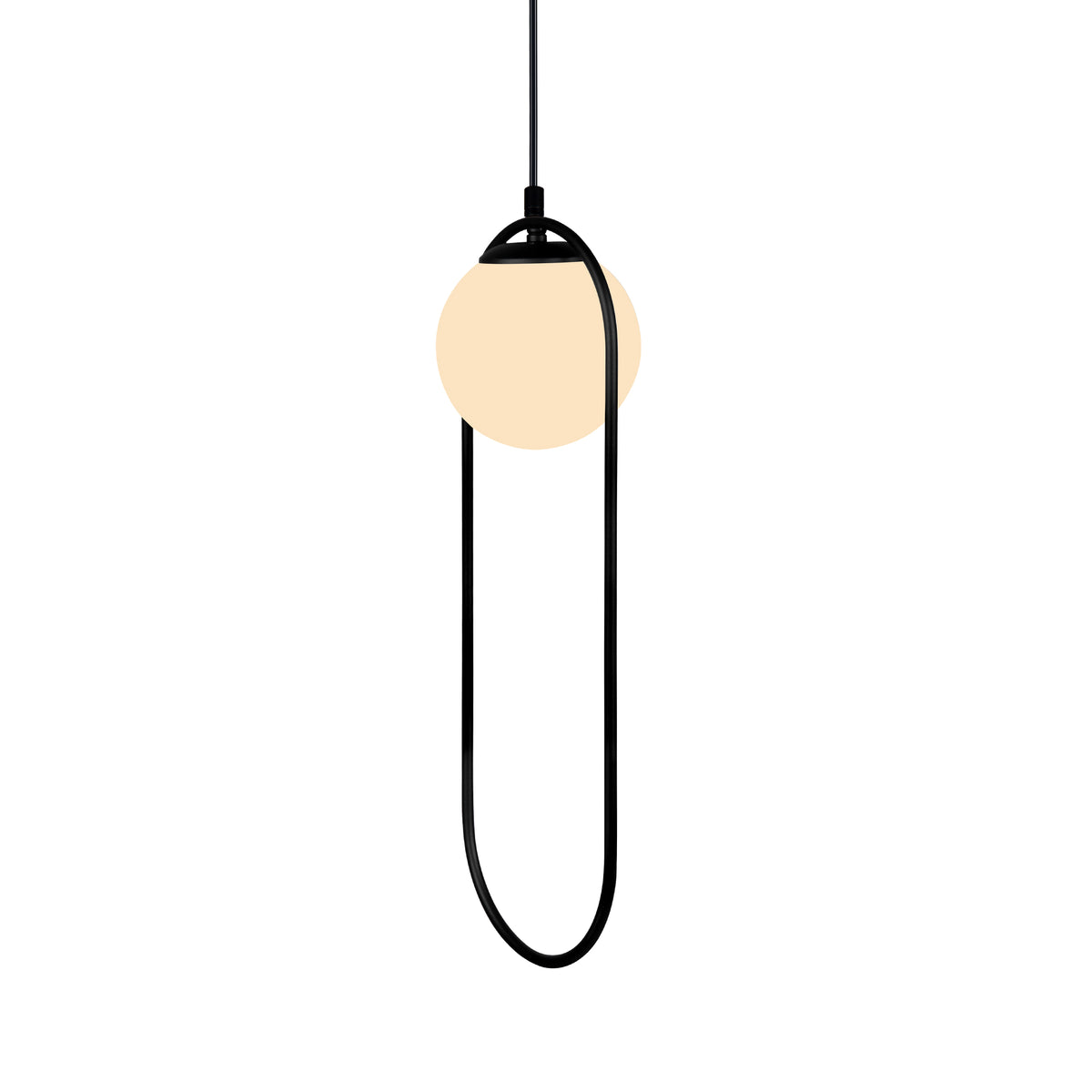 Suspension minimaliste monobulle en verre blanc  allumé et métal