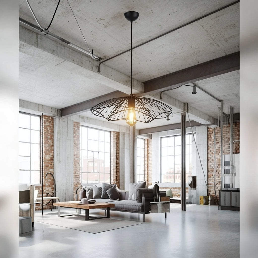 Lustre Suspendu Industriel Fil de Fer Noir - Design Cage