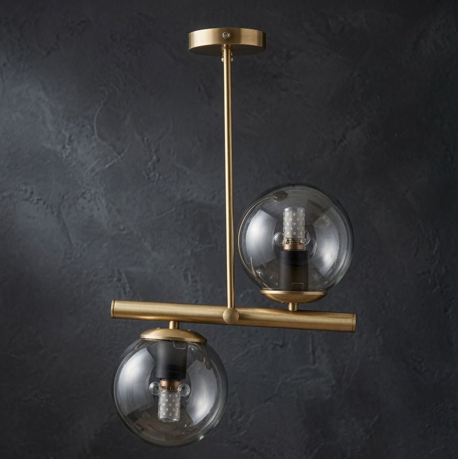 Lustre 2 globes fumés finition métal doré design moderne IP40