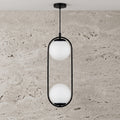 Lustre suspendu double globe transparent hauteur 146 cm design moderne