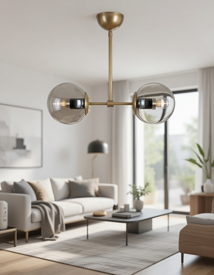 Suspension 2 globes fumé finition laiton