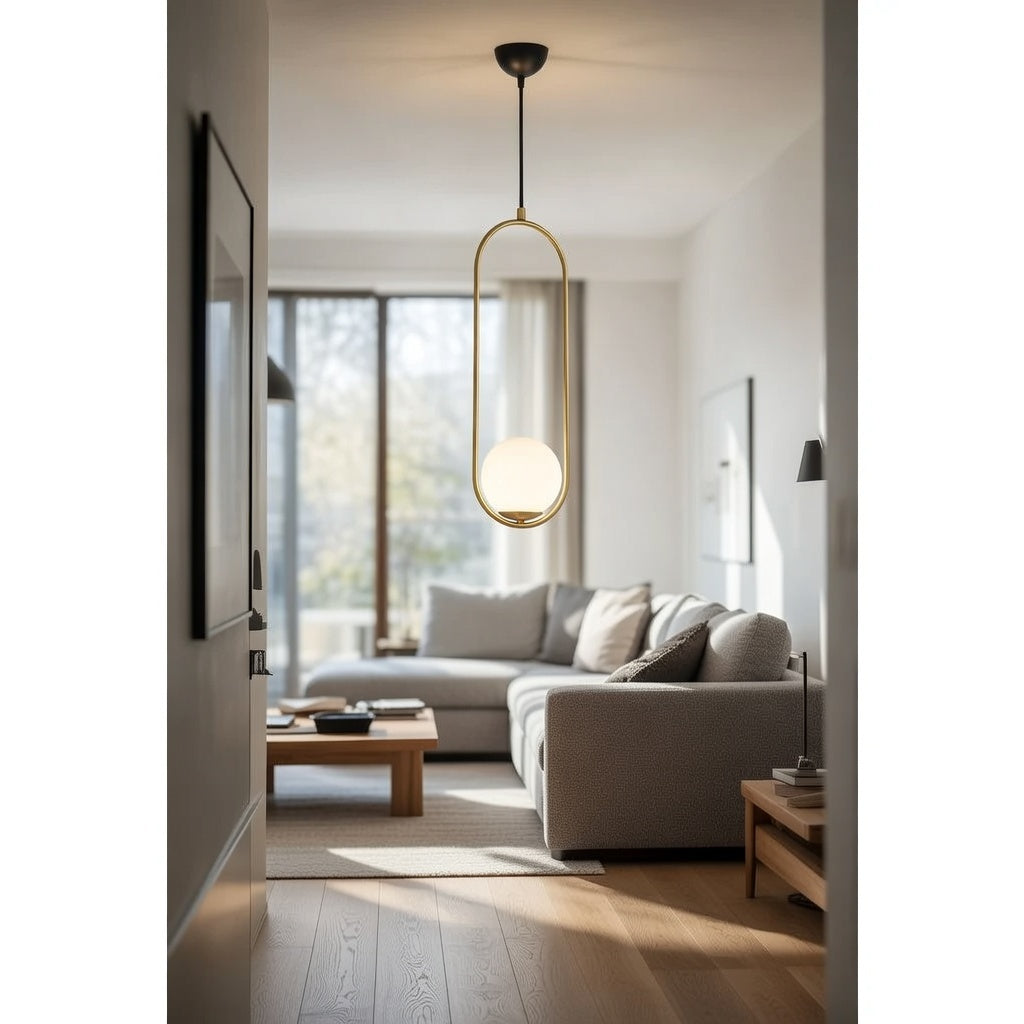 Lustre Suspendu Design Cadre Ovale Doré Globe