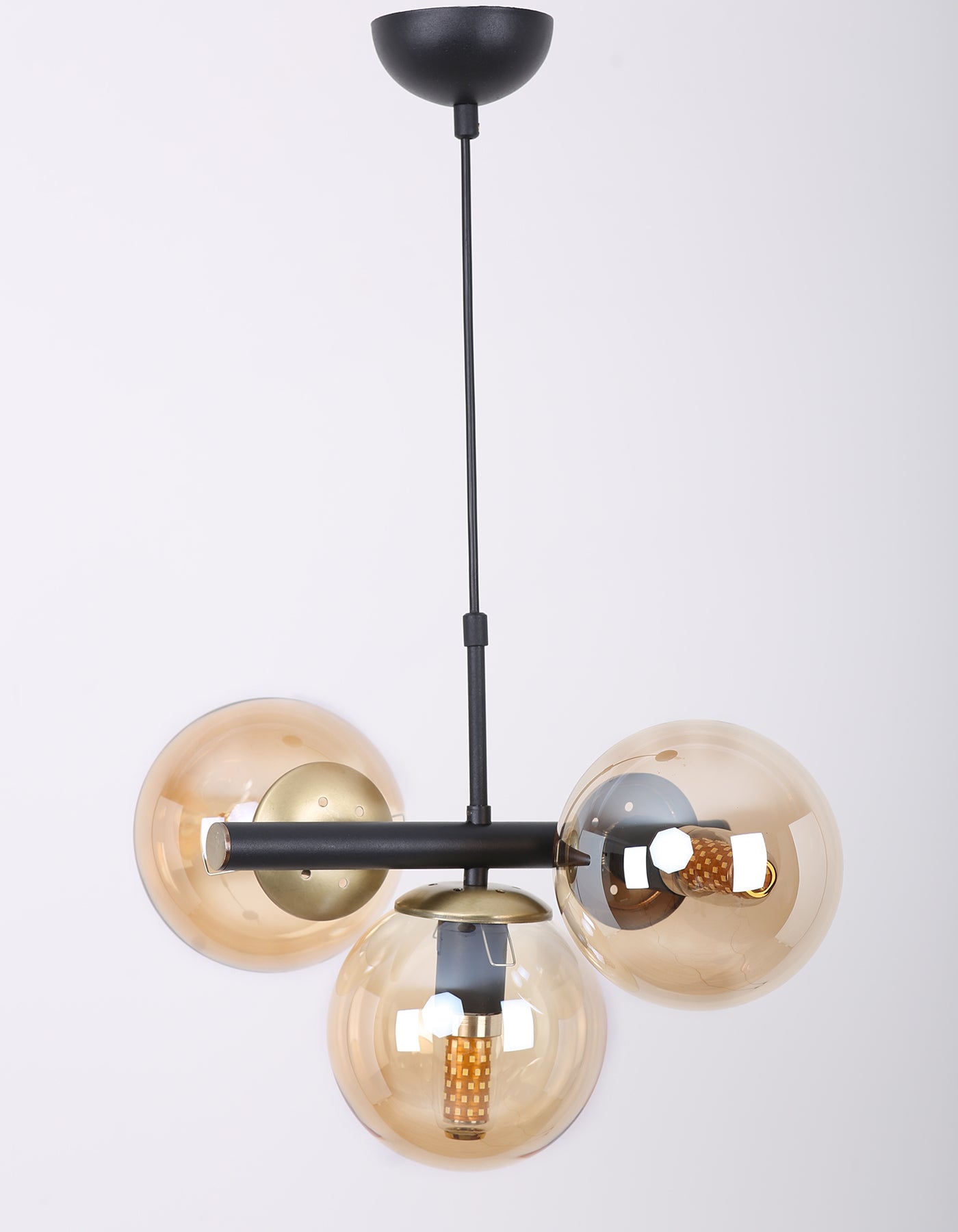 Suspension 3 globes ambré noir et doré