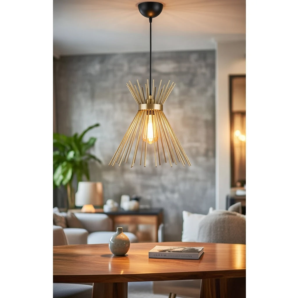 Lustre Suspendu  Doré - Design Rayons Métalliques