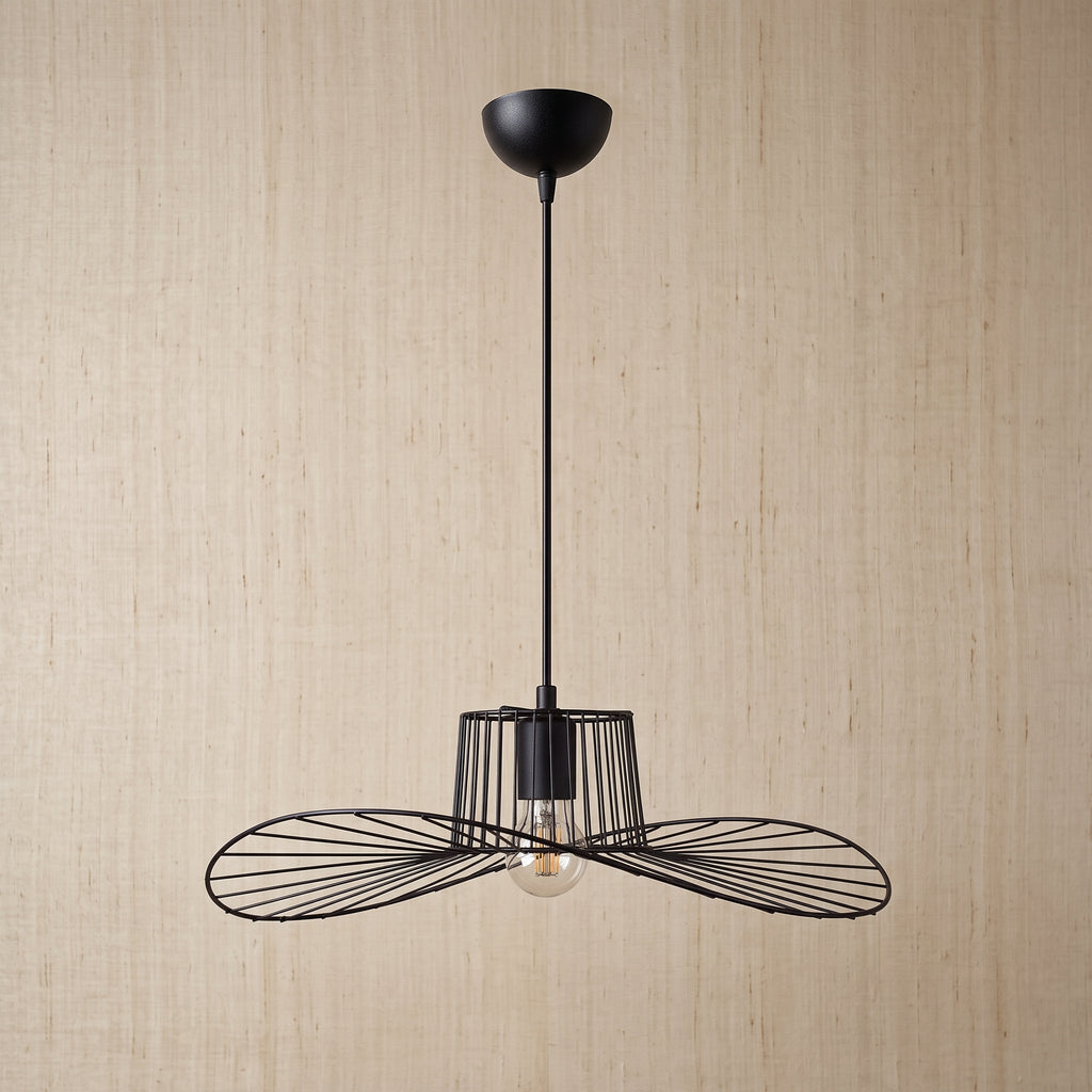 Lustre filaire noir évasé 49 cm design chapeau contemporain