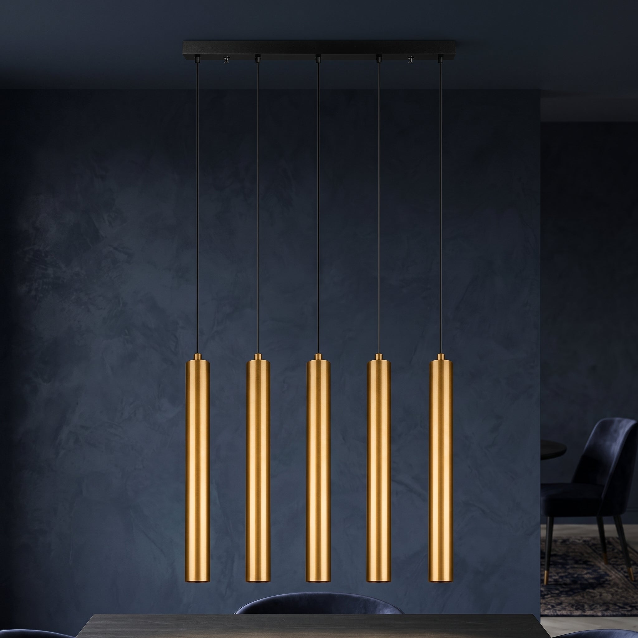 Lustre TUBE 5 cylindres doré 80 cm design minimaliste