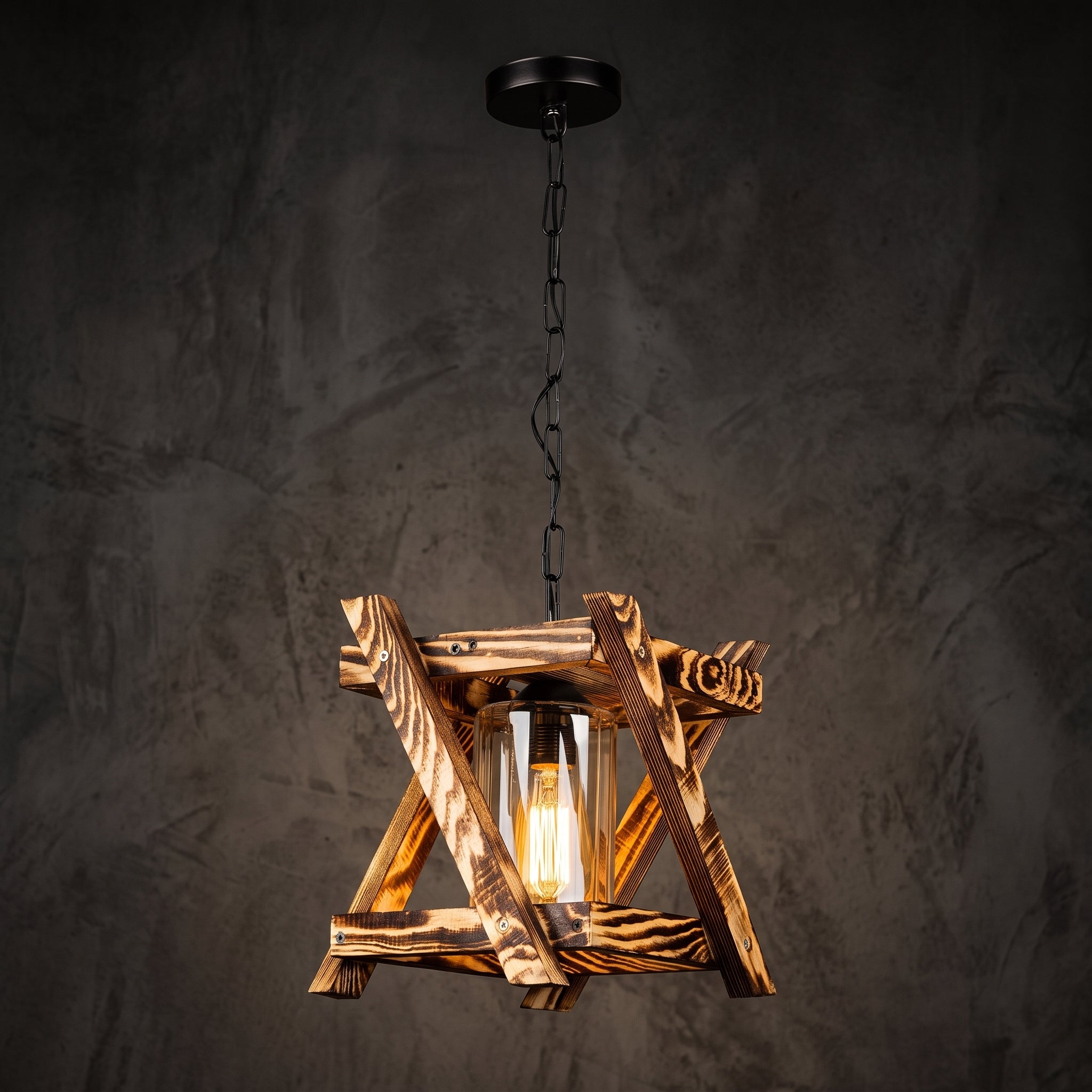 Lustre suspendu rustique bois naturel poutres entrecroisées
