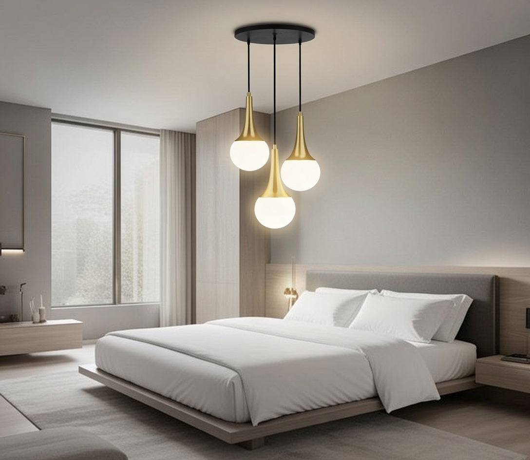 Lustre Suspendu 3 Globes Minimaliste Doré