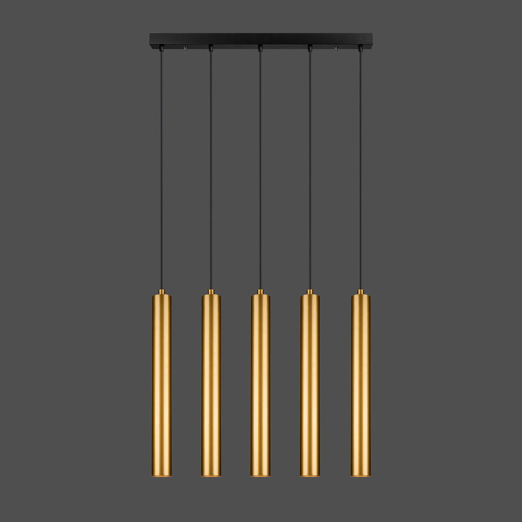 TUBE - Lustre Suspendu 5 Tubes Cylindriques Doré Moderne E14