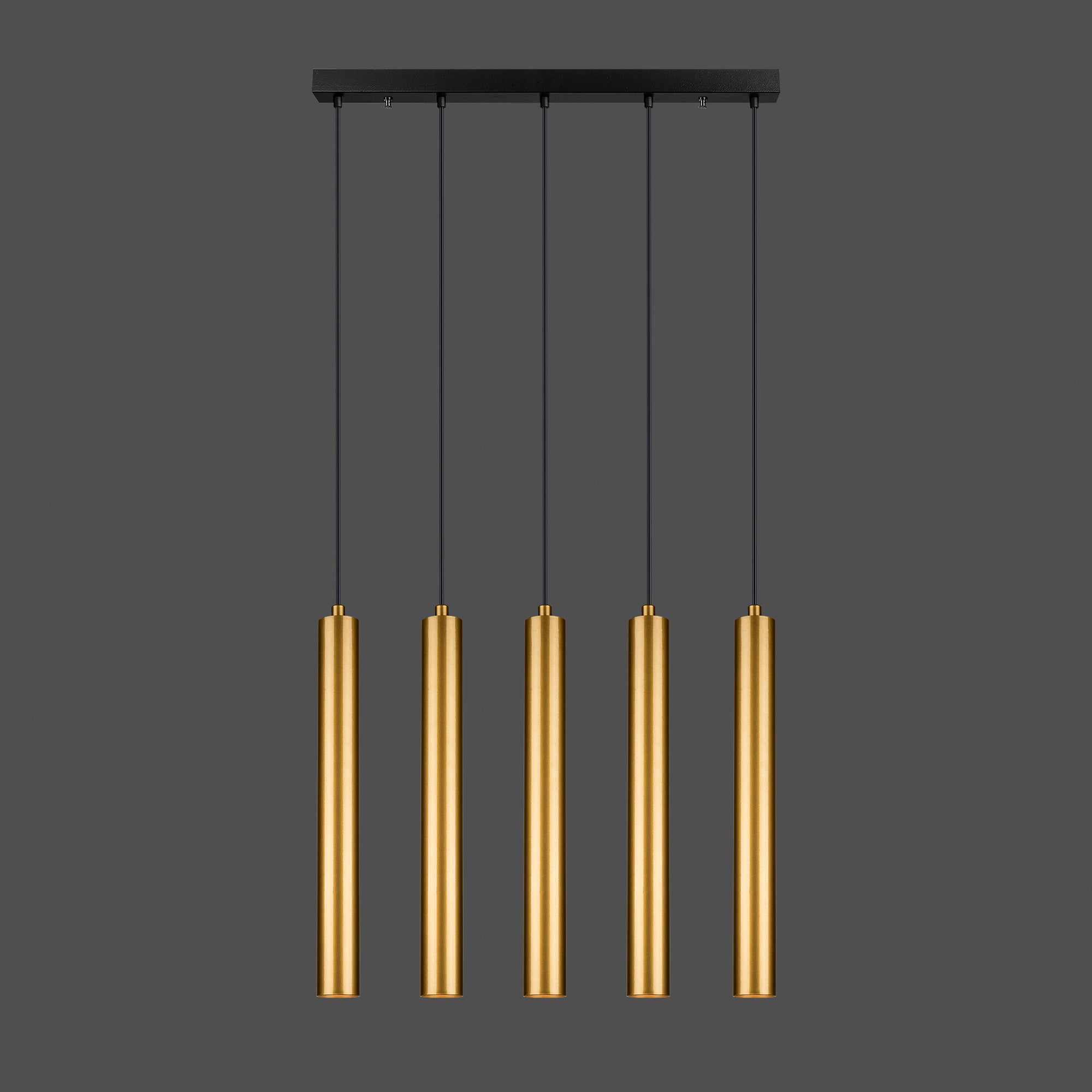 TUBE - Lustre Suspendu 5 Tubes Cylindriques Doré Moderne E14