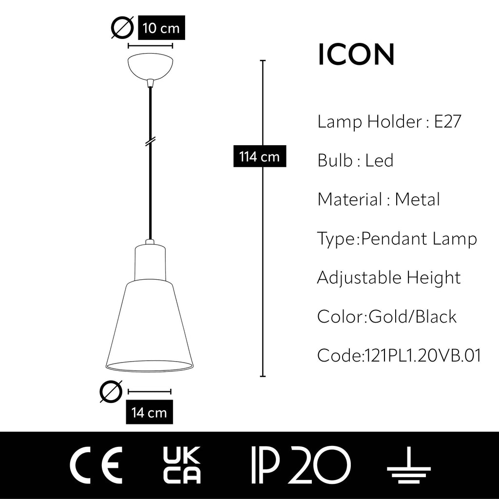 Lustre Suspendu Doré et Noir - Design Moderne