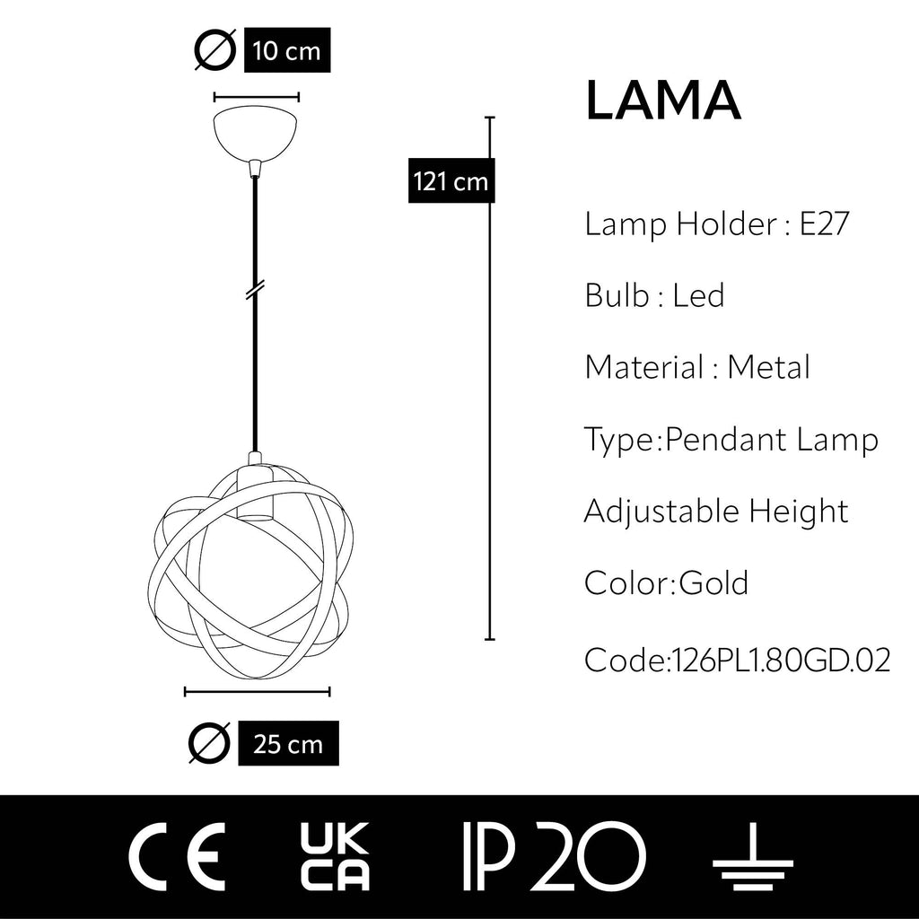 Lustre Suspendu  - Sphère Anneaux Dorés Design Moderne