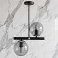 Lustre 2 globes fumés structure noire diagonale design moderne IP40