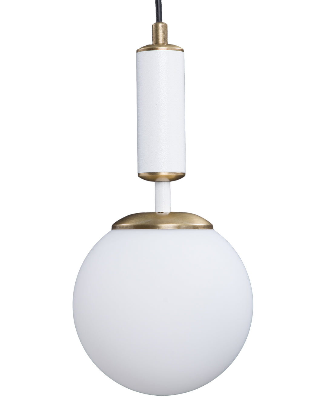 Suspension globe verre opale blanc cylindre céramique blanche