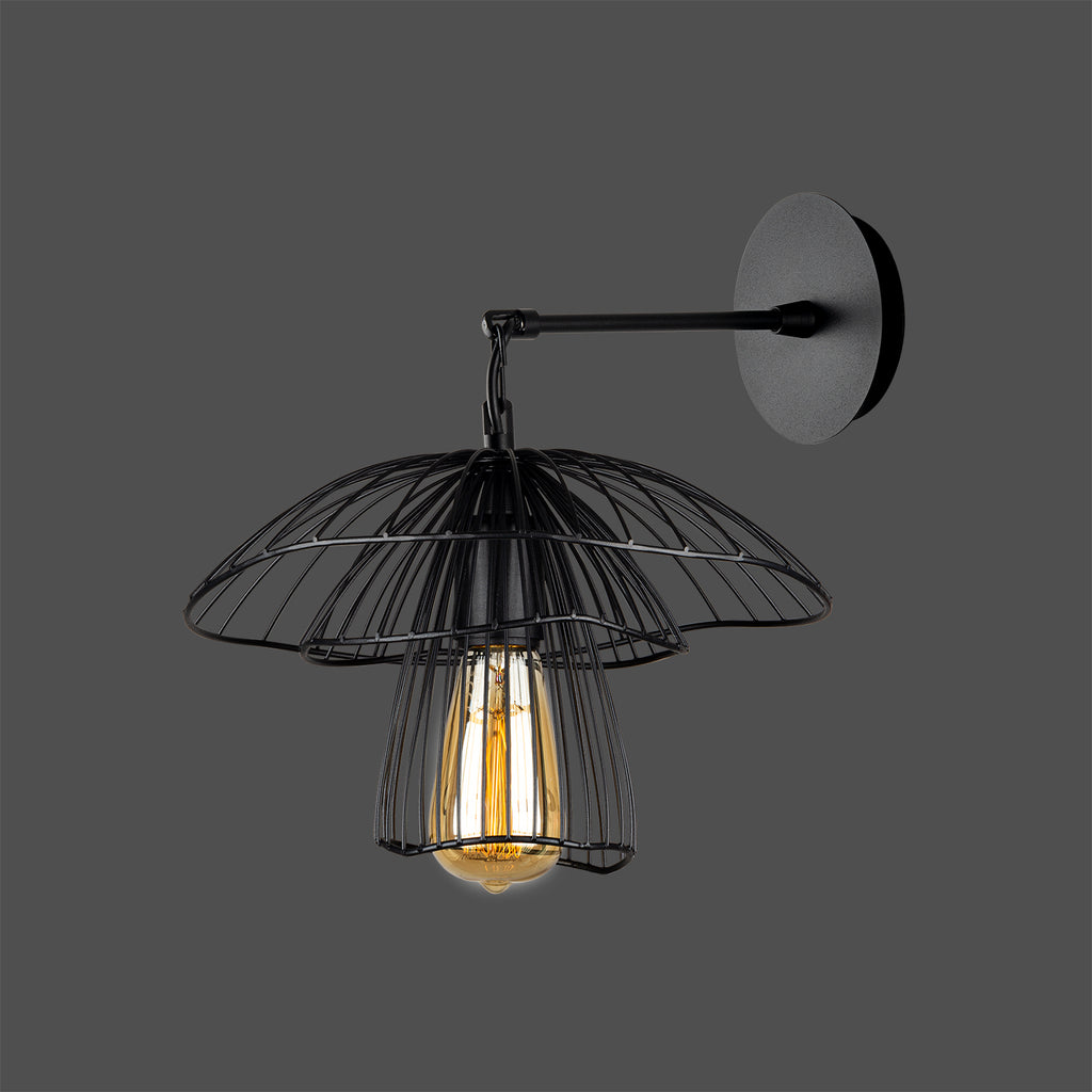 Applique Murale Design Champignon Cage Métal Noir
