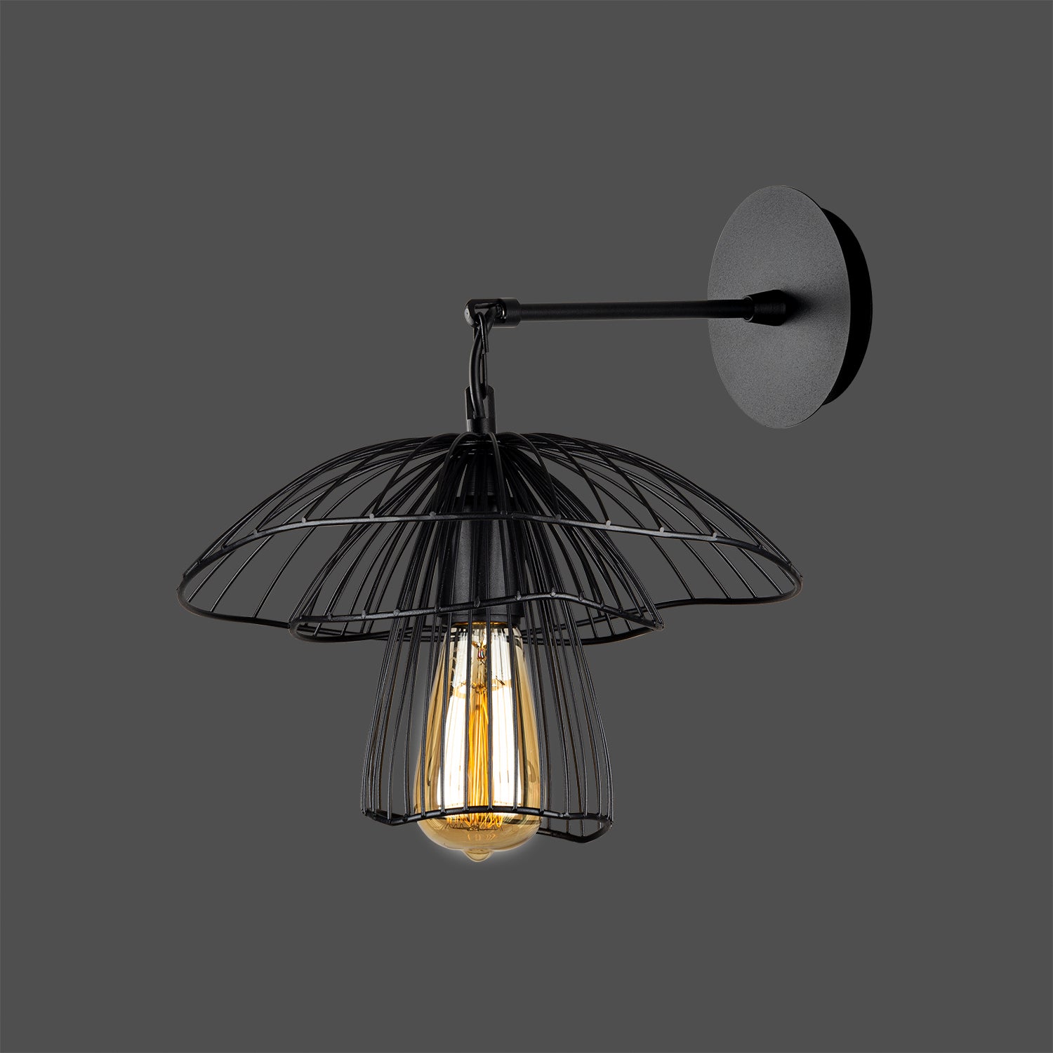 Applique Murale Design Champignon Cage Métal Noir