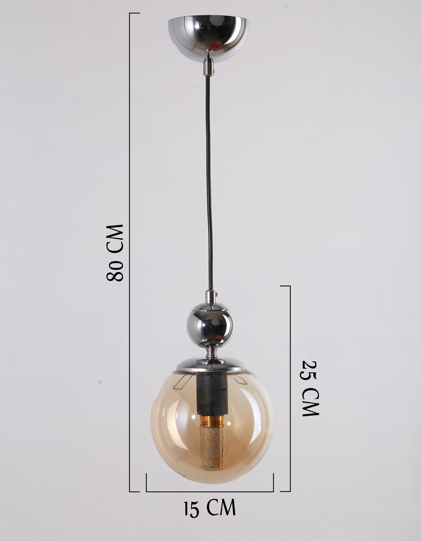 Lustre Suspendu Globe Ambré Design Chromé Moderne