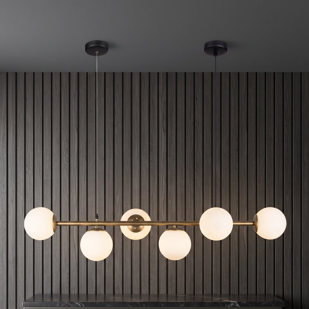 Lustre suspendu moderne 6 globes opalin 124 cm