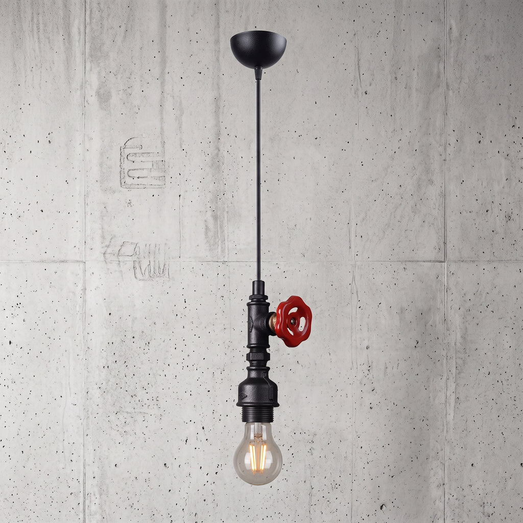 Lustre steampunk robinet valve rouge structure métal noir