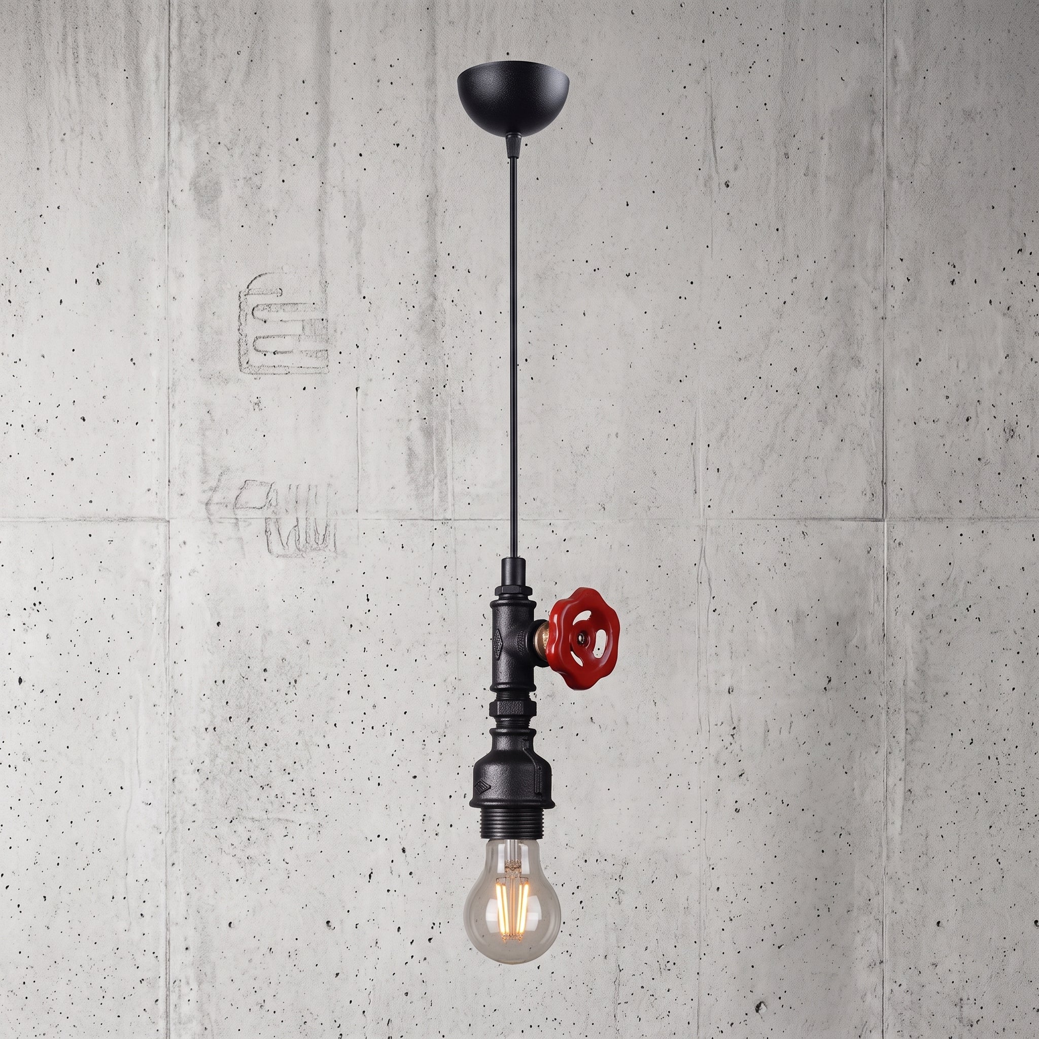 Lustre steampunk robinet valve rouge structure métal noir