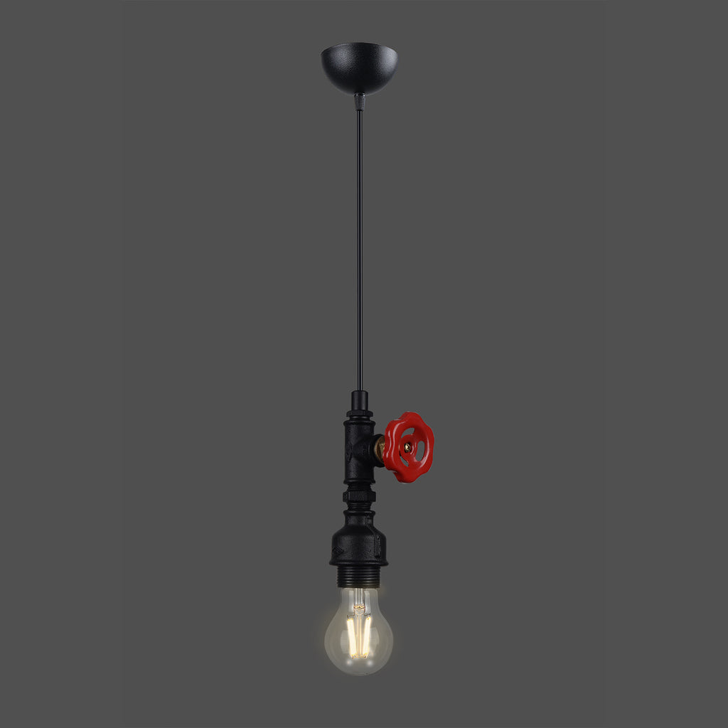 Lustre Suspendu Industriel Robinet Valve Rouge - Design Steampunk