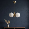 Lustre suspension double globe laiton brossé verre blanc opale IP40