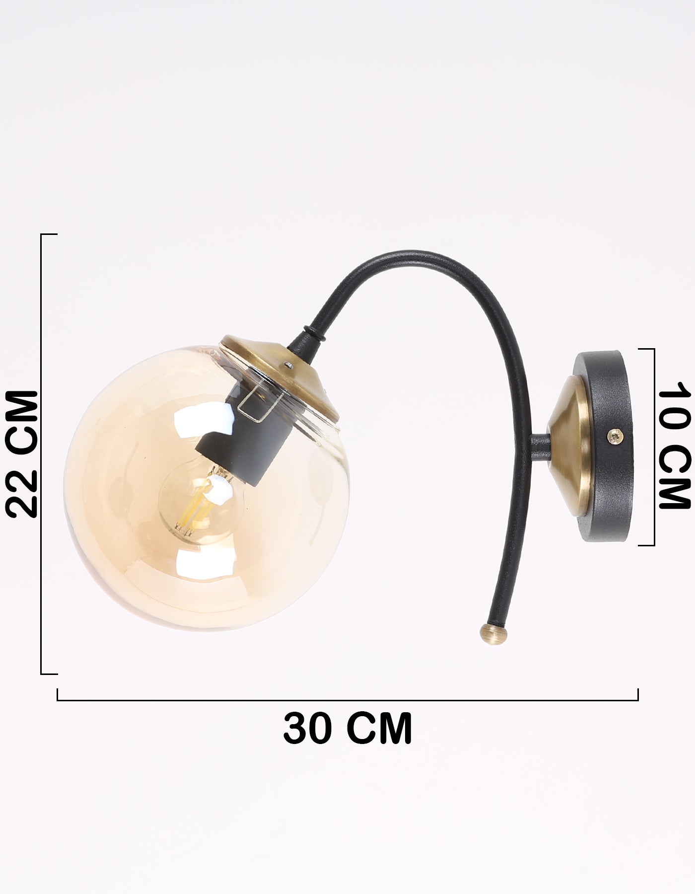 Applique Murale Globe Ambré Transparent Finition Chromée Détails Dorés Design Moderne