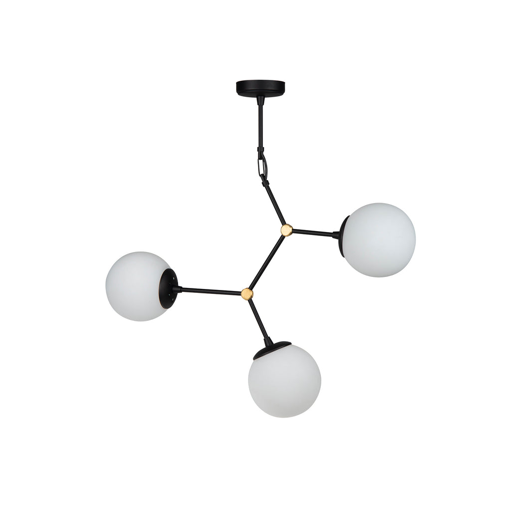 Lustre de Plafond Design Moléculaire - 3 Globes Blancs et Noir