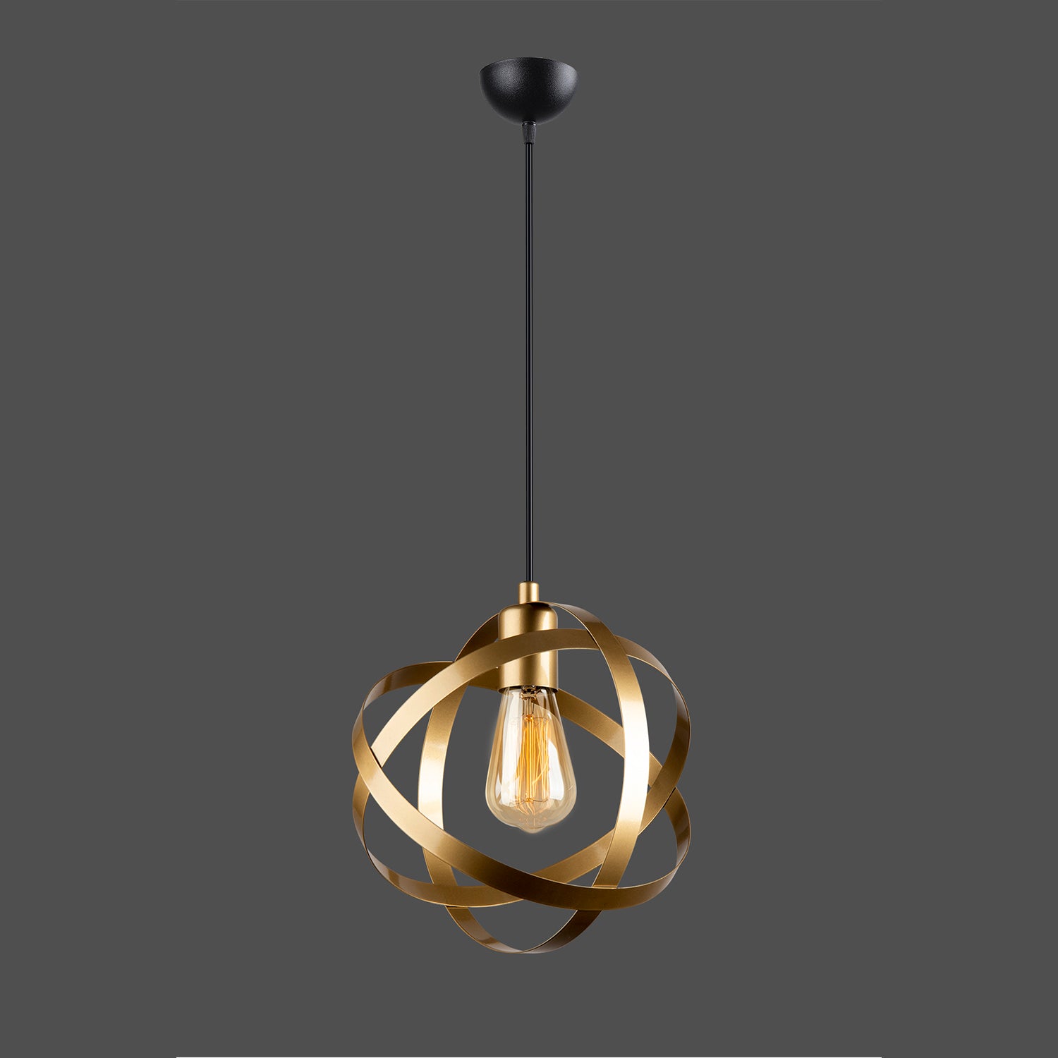 Lustre Suspendu  - Sphère Anneaux Dorés Design Moderne